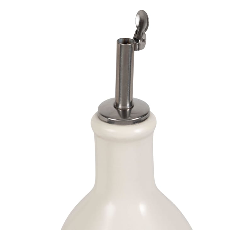 Maisons Du Monde INES - Vinagrera Y Aceitera De Gres Blanco Con Motivos Negros Y Soporte De Sauce Trenzado