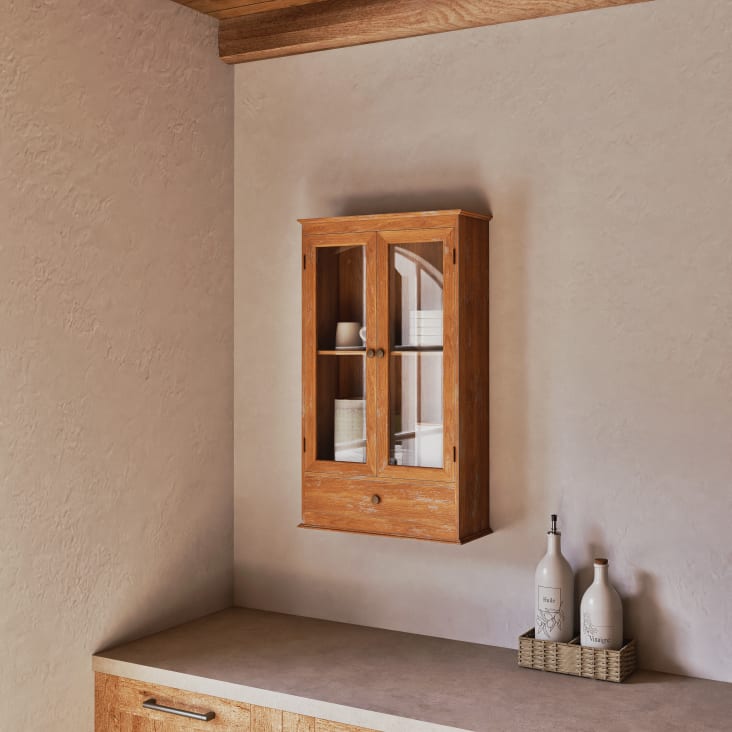 Maisons Du Monde INES - Vinagrera Y Aceitera De Gres Blanco Con Motivos Negros Y Soporte De Sauce Trenzado