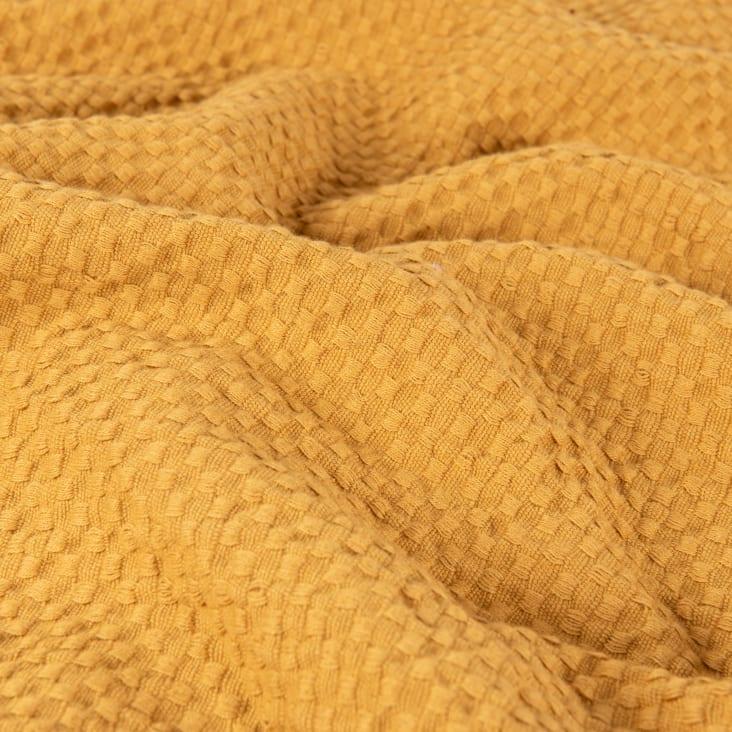 Maisons Du Monde Iraja - Plaid De Algodón Gofrado Con Flecos Amarillo Ocre De 170x130 Cm