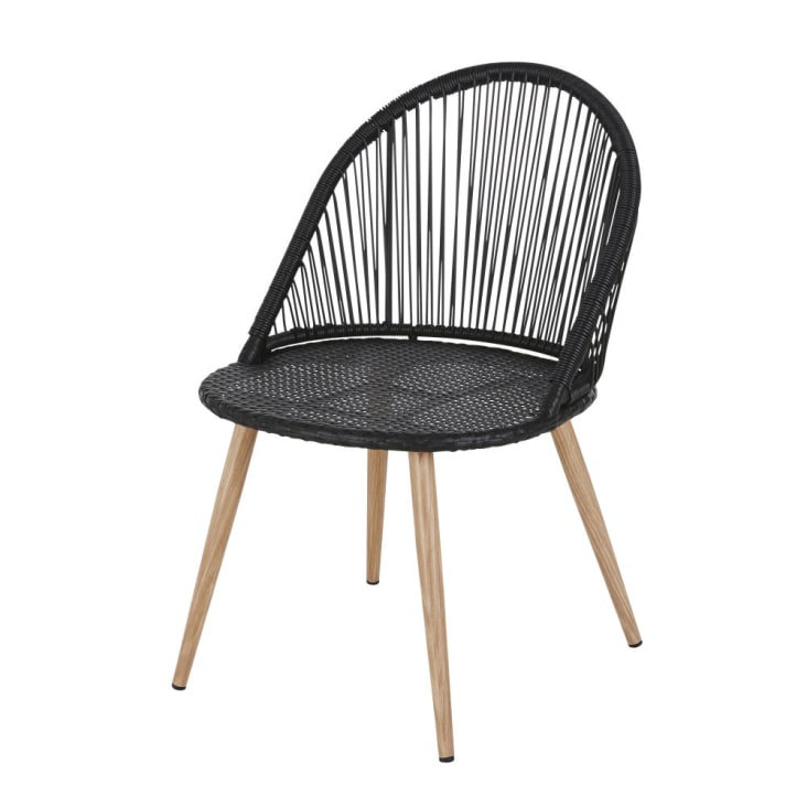 Maisons Du Monde Isabel - Silla De Jardín Resina Trenzada Negra Metal Imitación Madera