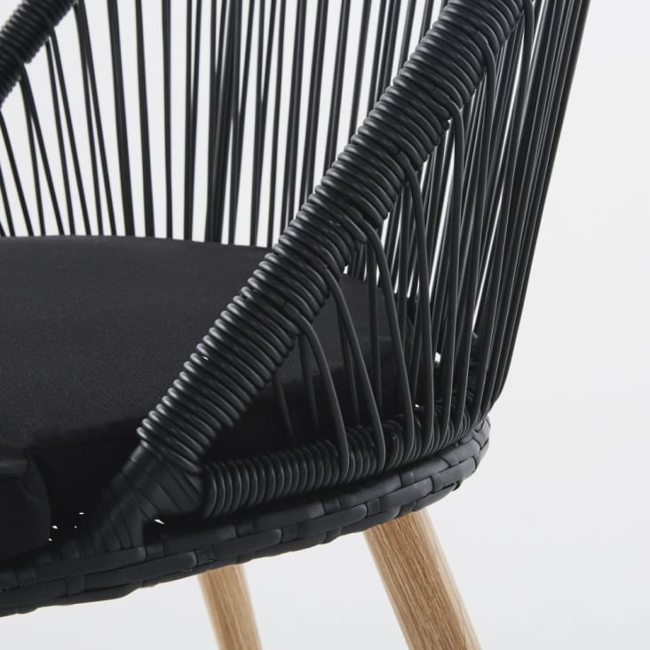 Maisons Du Monde Isabel - Silla De Jardín Resina Trenzada Negra Metal Imitación Madera