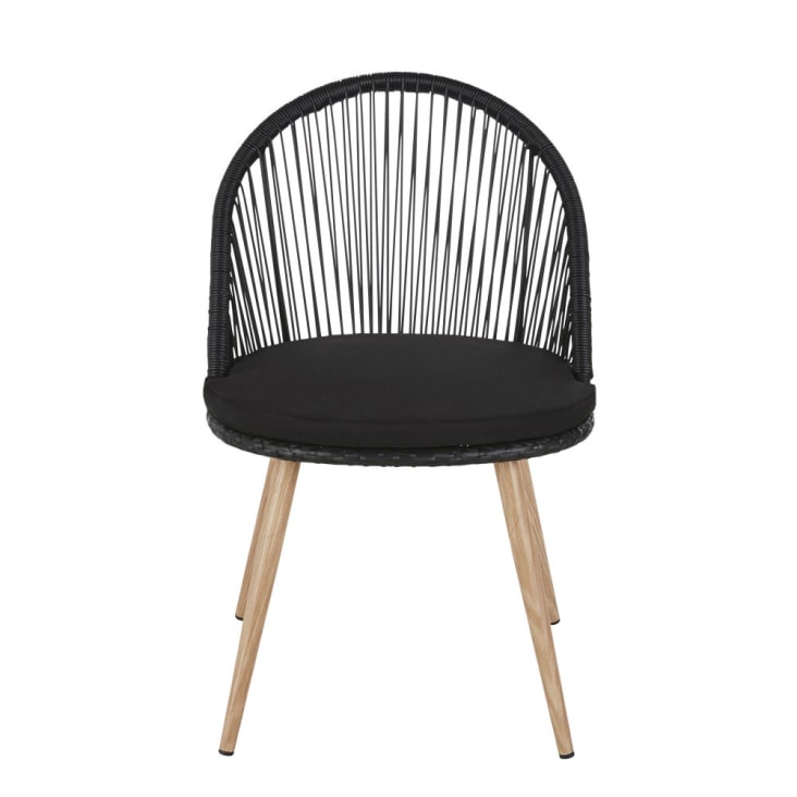 Maisons Du Monde Isabel - Silla De Jardín Resina Trenzada Negra Metal Imitación Madera