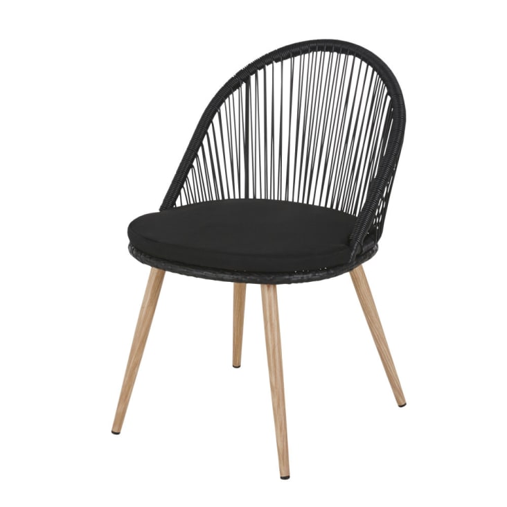 Maisons du Monde Isabel - Silla de jardín resina trenzada negra metal imitación madera