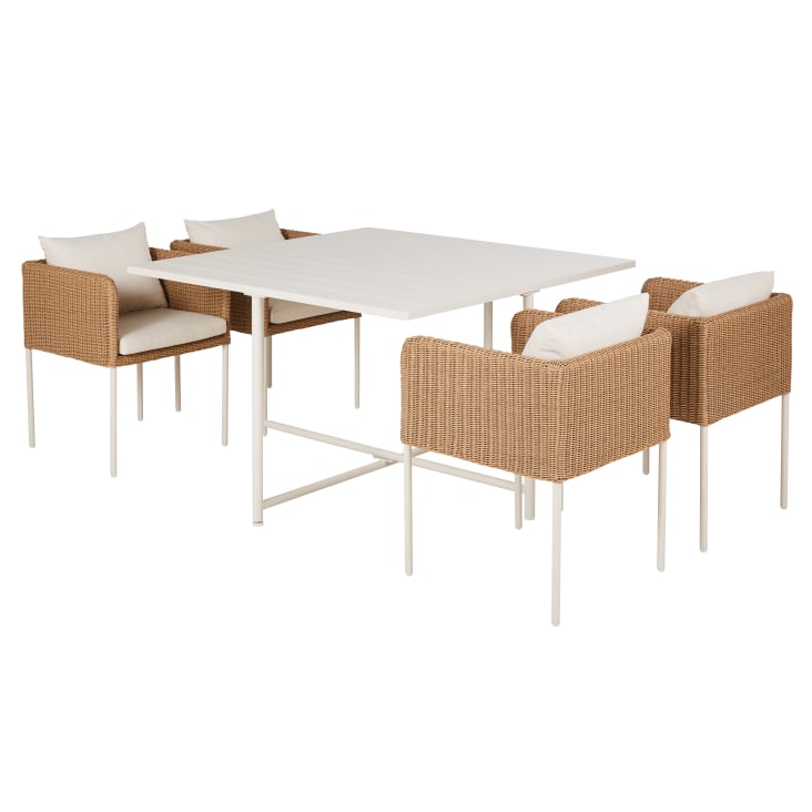 Maisons Du Monde Iseo - Conjunto De Mesa Y 4 Sillas De Jardín De Metal Crudo Y Resina Beige