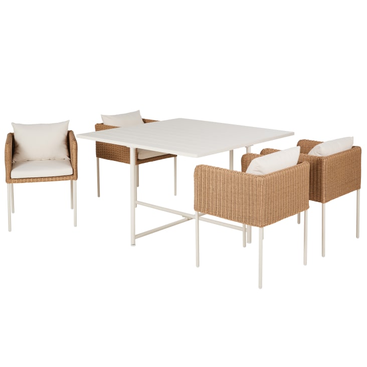 Maisons Du Monde Iseo - Conjunto De Mesa Y 4 Sillas De Jardín De Metal Crudo Y Resina Beige