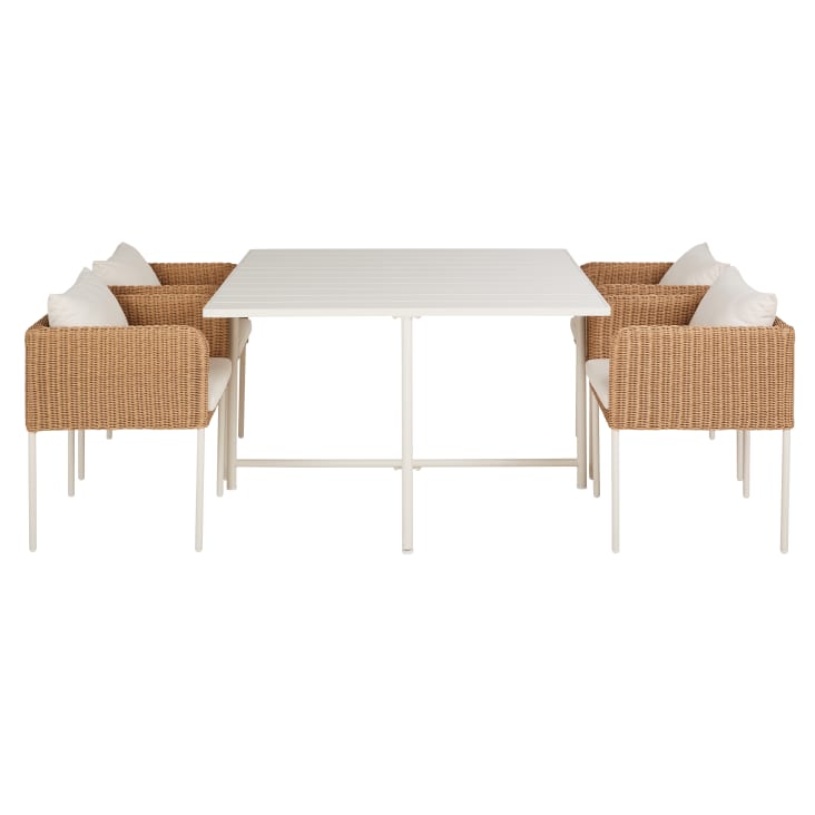 Maisons du Monde Iseo - Conjunto de mesa y 4 sillas de jardín de metal crudo y resina beige