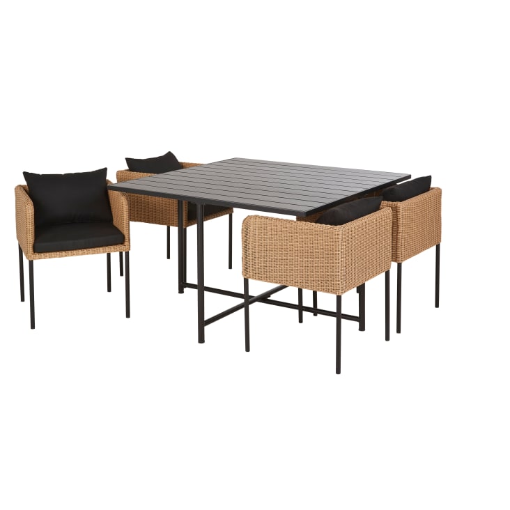 Maisons Du Monde Iseo - Mesa Y 4 Sillas De Jardín De Acero Y Aluminio Gris Y Resina Beige