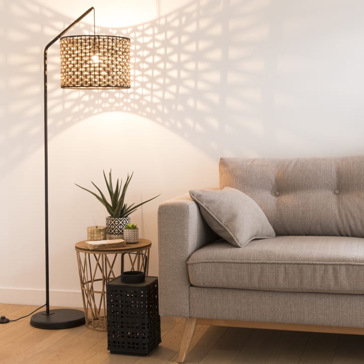 Maisons Du Monde Jacinthe - Lámpara De Pie De Metal Negro Y Fibra Vegetal Alt.162