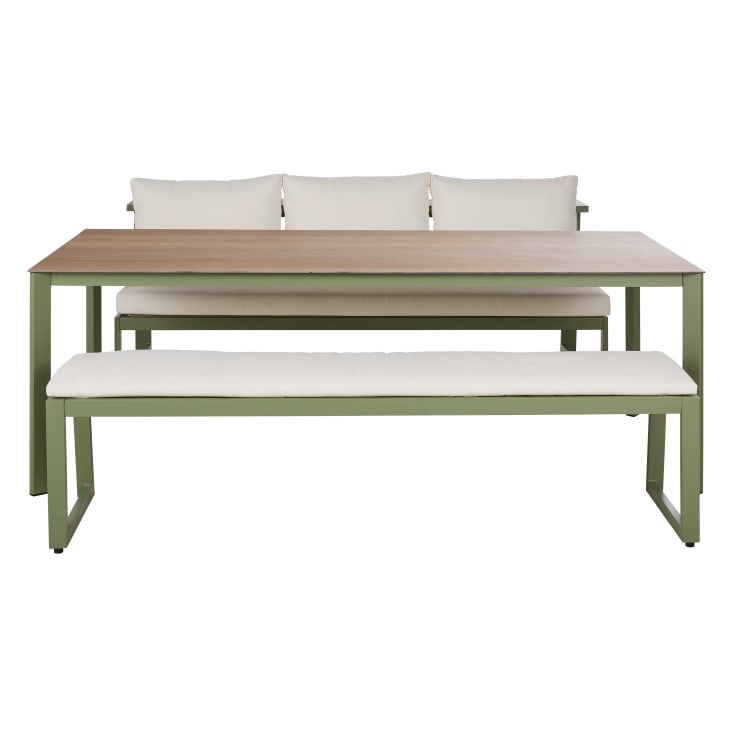 Maisons Du Monde Jaden - Conjunto De Banco De Exterior De Aluminio Verde Caqui Y Cojines Color Crudo 1 Banco Y 1 Mesa