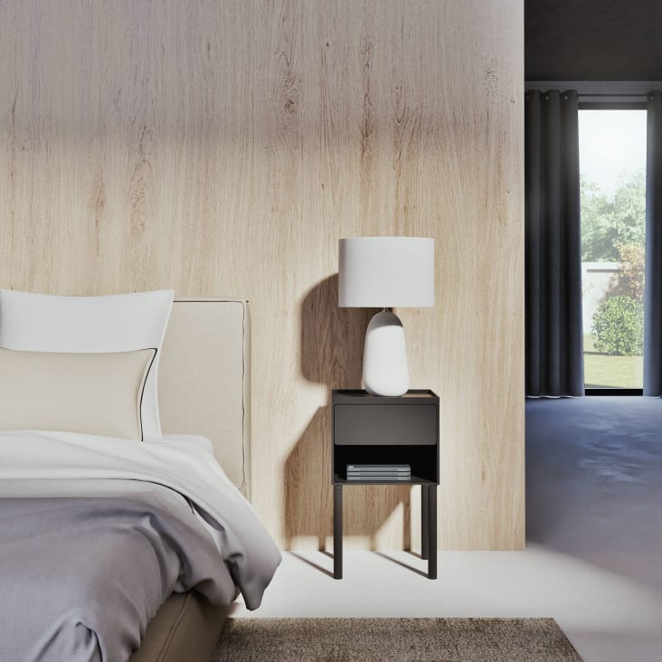 Maisons Du Monde Jalit - Lámpara De Cerámica Blanca Con Pantalla De Poliéster Reciclado