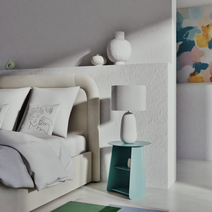 Maisons Du Monde Jalit - Lámpara De Cerámica Blanca Con Pantalla De Poliéster Reciclado