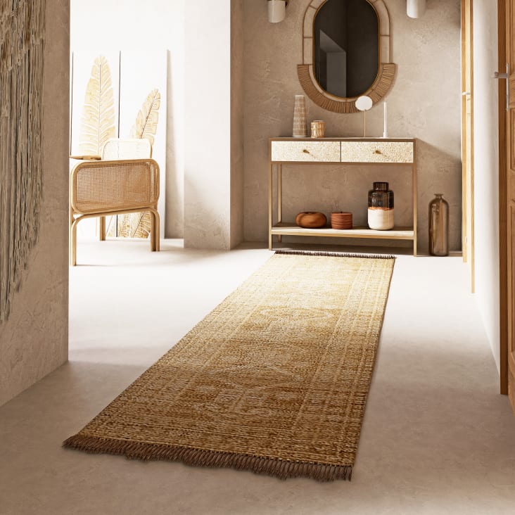 Maisons Du Monde JASMINA - Alfombra De Pasillo Kilim Tejido De Yute Y Algodón Beige 80x300