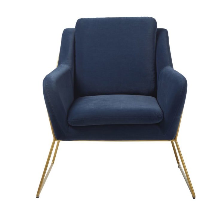 Maisons Du Monde Jasper - Sillón De Terciopelo Azul Oscuro Y Color Latón