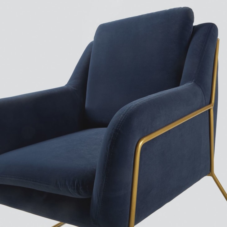 Maisons Du Monde Jasper - Sillón De Terciopelo Azul Oscuro Y Color Latón
