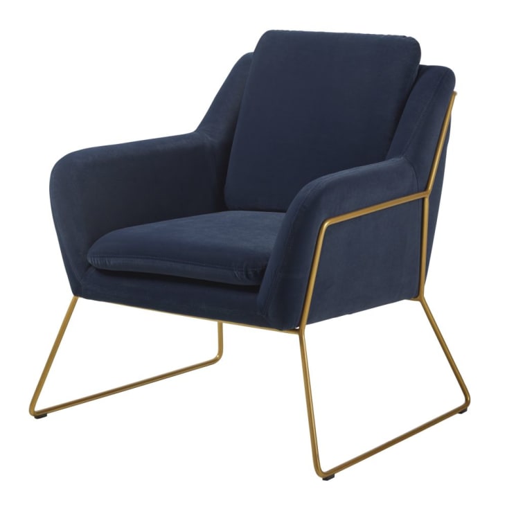 Maisons du Monde Jasper - Sillón de terciopelo azul oscuro y color latón