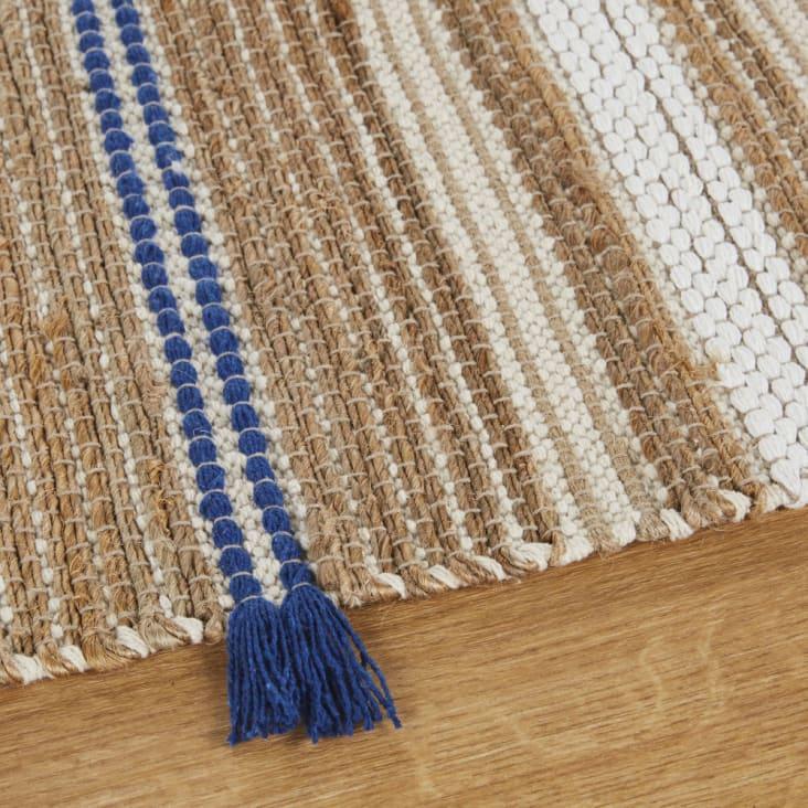 Maisons Du Monde JDID - Alfombra De Pasillo De Yute Y Algodón Reciclado Tejidos Con Motivos Decorativos En Beige Y Azul 80 X 200