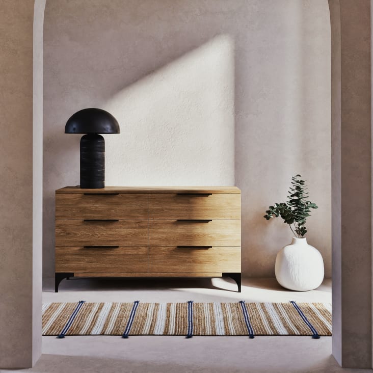 Maisons Du Monde JDID - Alfombra De Pasillo De Yute Y Algodón Reciclado Tejidos Con Motivos Decorativos En Beige Y Azul 80 X 200