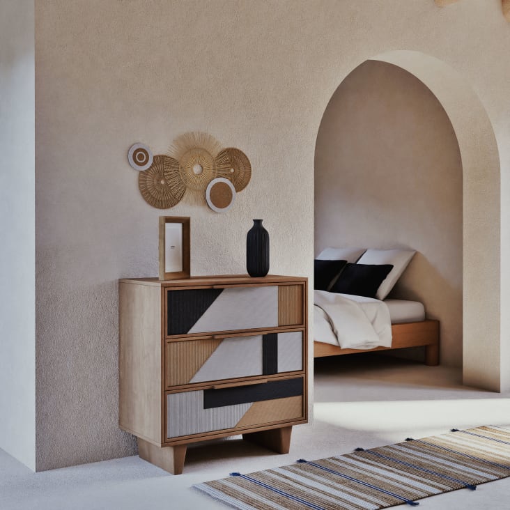 Maisons Du Monde JDID - Alfombra De Pasillo De Yute Y Algodón Reciclado Tejidos Con Motivos Decorativos En Beige Y Azul 80 X 200