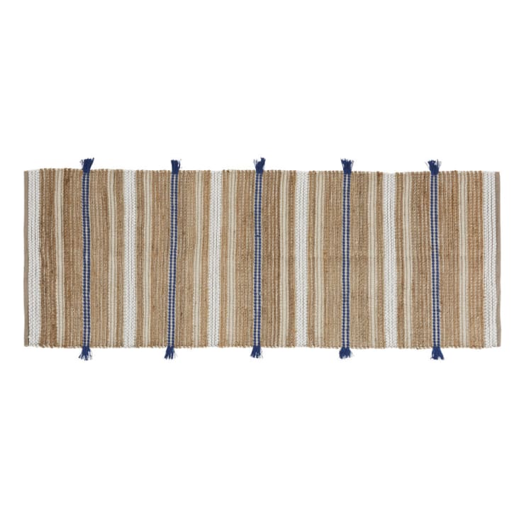 Maisons du Monde JDID - Alfombra de pasillo de yute y algodón reciclado tejidos con motivos decorativos en beige y azul 80 x 200