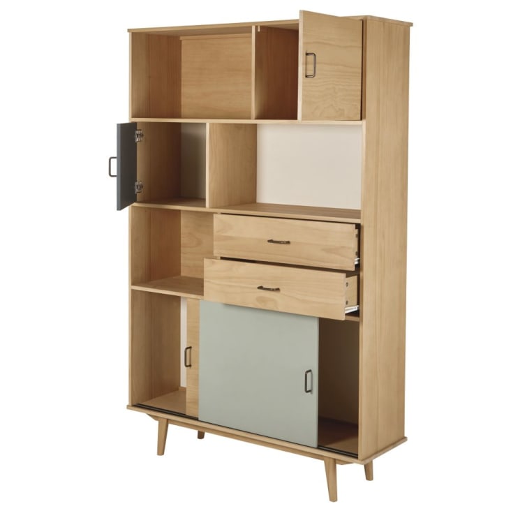 Maisons Du Monde Jeannette - Biblioteca De 4 Puertas Y 2 Cajones Color Gris Azulado Gris Y Crudo