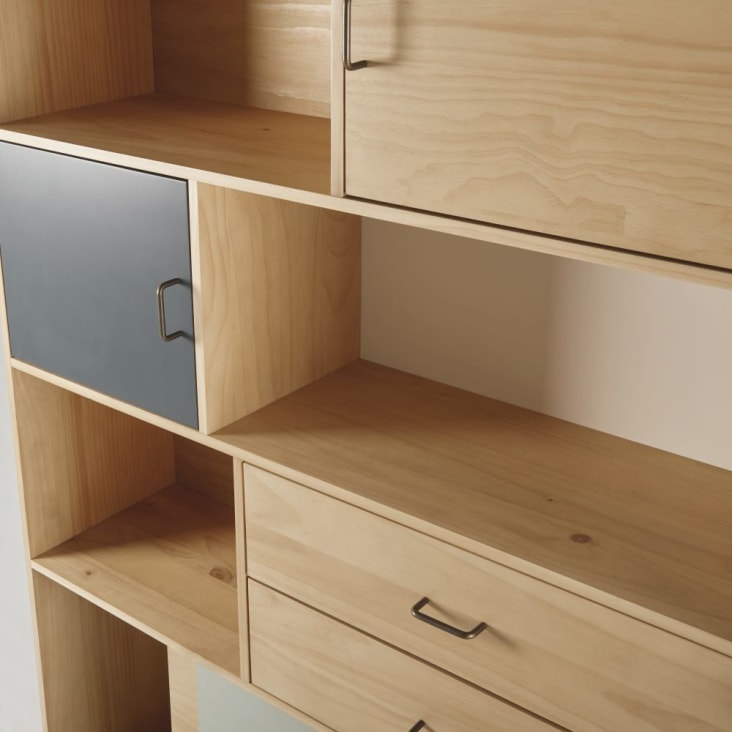 Maisons Du Monde Jeannette - Biblioteca De 4 Puertas Y 2 Cajones Color Gris Azulado Gris Y Crudo