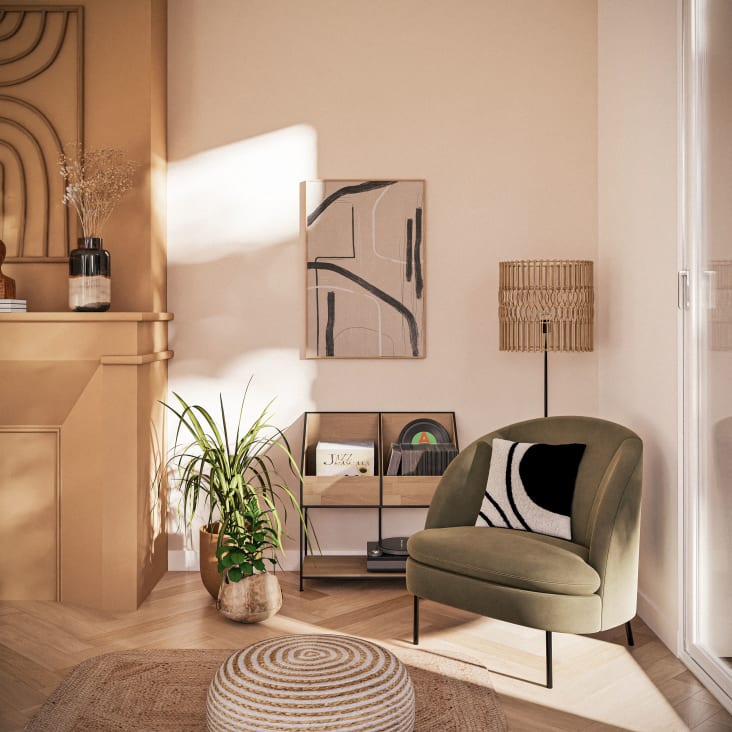 Maisons Du Monde JIMMY - Cajonera Para Vinilos De Madera De Abeto Y Hierro Reciclado Negro