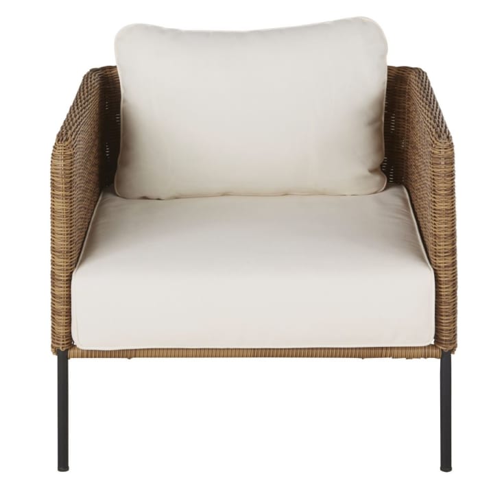 Maisons Du Monde Joran - Sillón De Jardín De Resina Trenzada Efecto Ratán Con Cojines Color Crudo