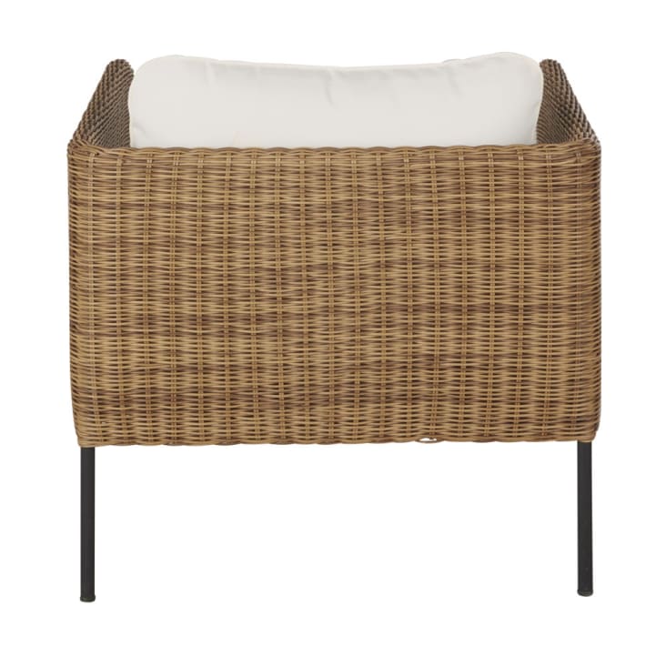 Maisons Du Monde Joran - Sillón De Jardín De Resina Trenzada Efecto Ratán Con Cojines Color Crudo