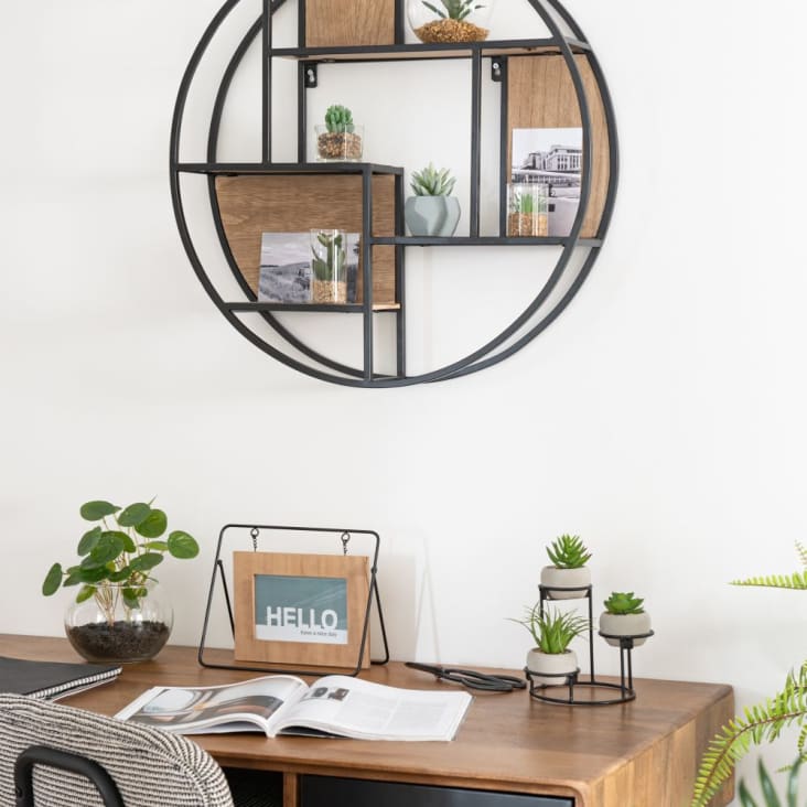 Maisons Du Monde JOSHUA - Estantería Redonda De Metal Color Negro Y Marrón