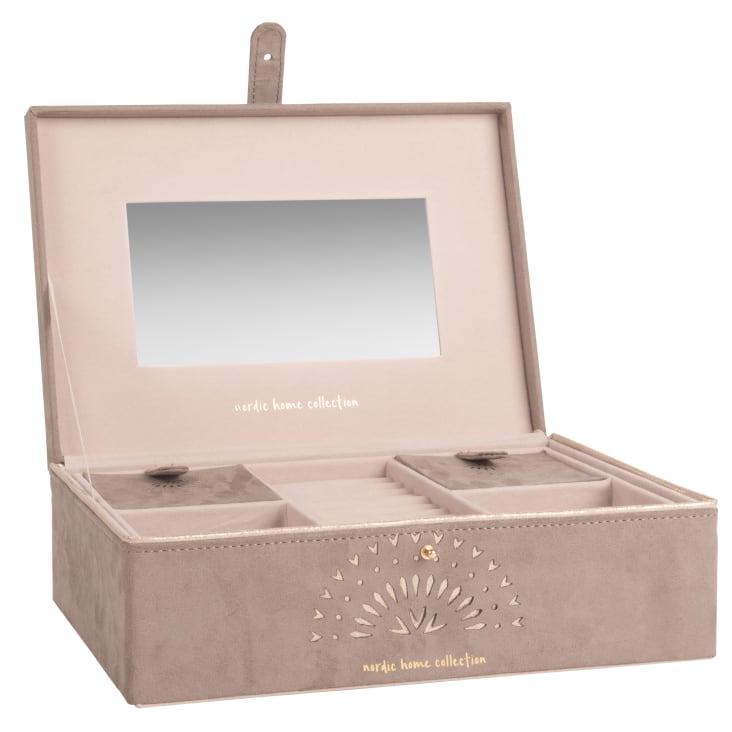 Maisons Du Monde Joyero De Ante Reciclado Efecto Terciopelo Marrón Con Motivos Calados