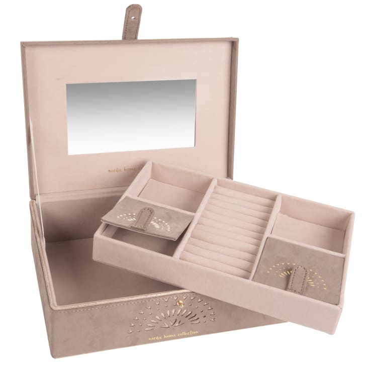 Maisons Du Monde Joyero De Ante Reciclado Efecto Terciopelo Marrón Con Motivos Calados