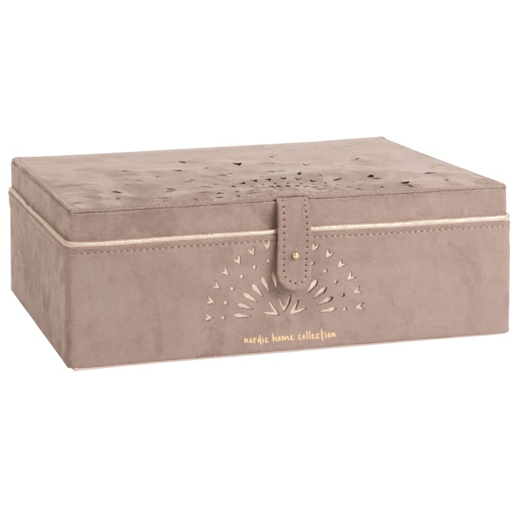 Maisons du Monde Joyero de ante reciclado efecto terciopelo marrón con motivos calados