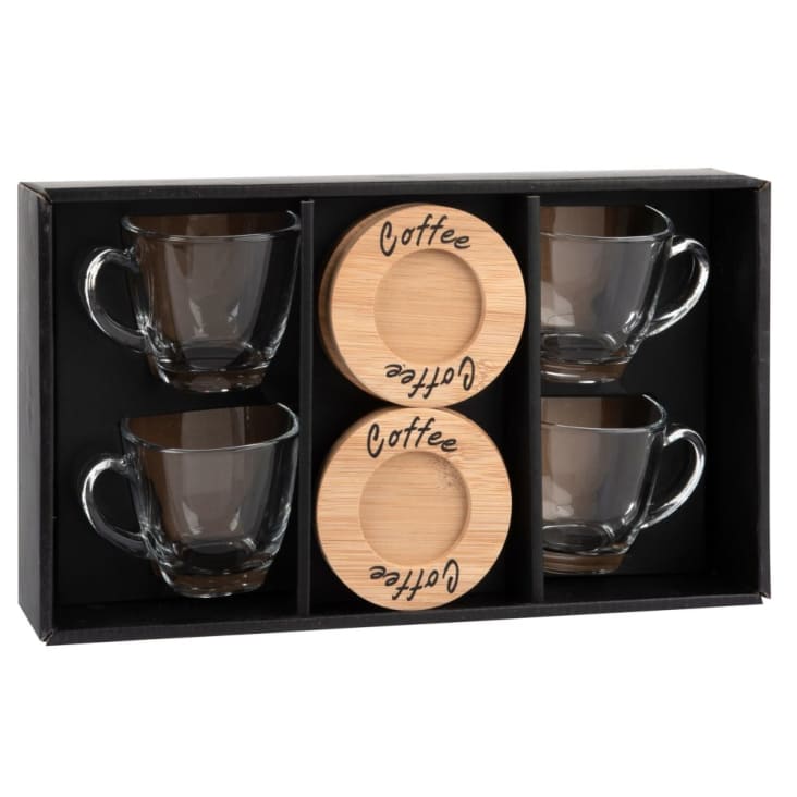 Maisons du Monde Juego de 4 tazas de vidrio y platos de bambú