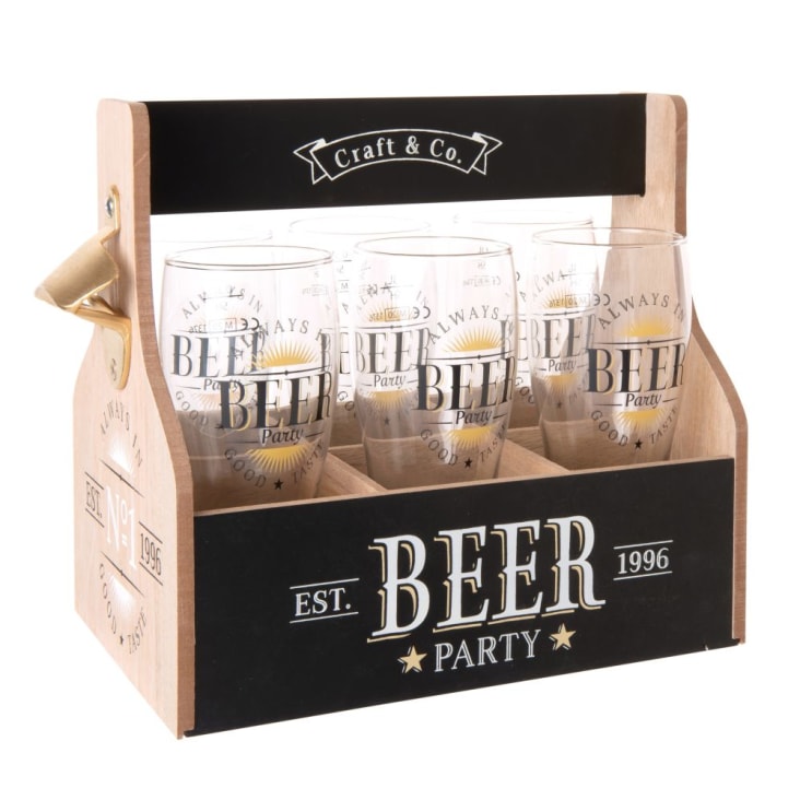 Maisons du Monde Juego de 6 vasos de cerveza de cristal con soporte estampado
