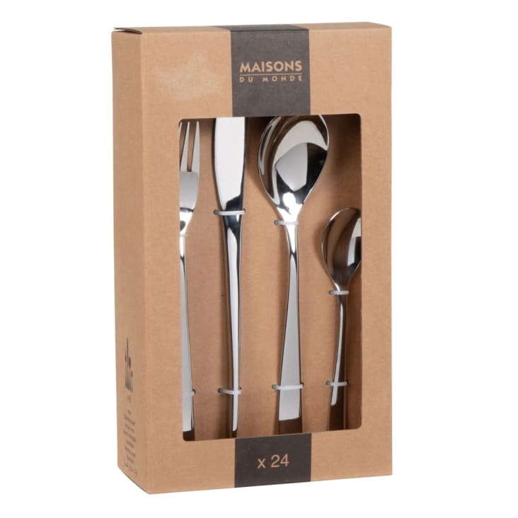 Maisons du Monde Juego de cubiertos (x24) de acero inoxidable plateado
