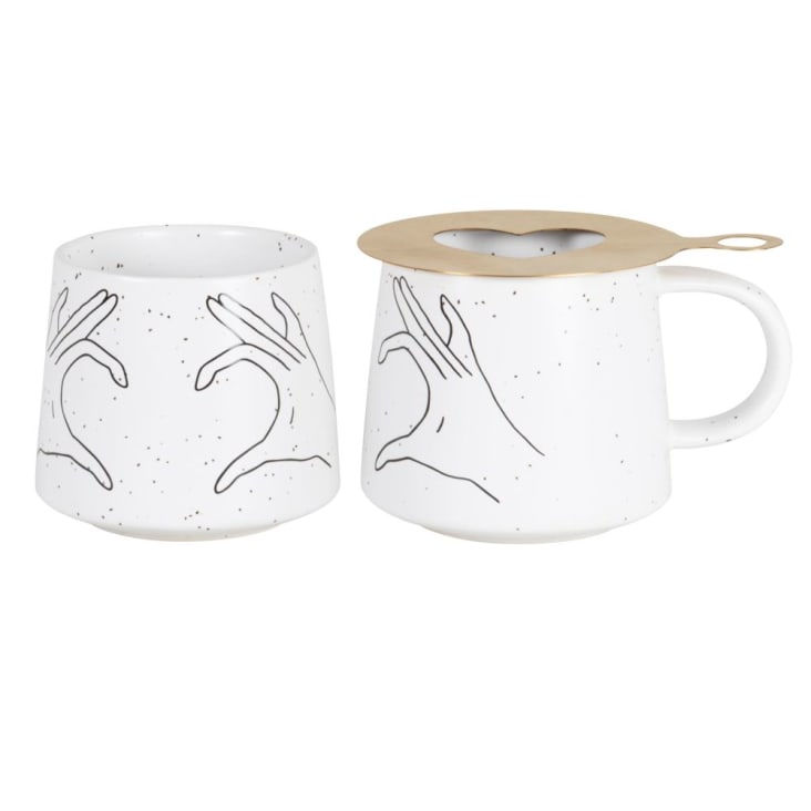 Maisons Du Monde Juego De Tazas (x2) De Gres Blanco Con Detalle De Corazón Metálico Dorado