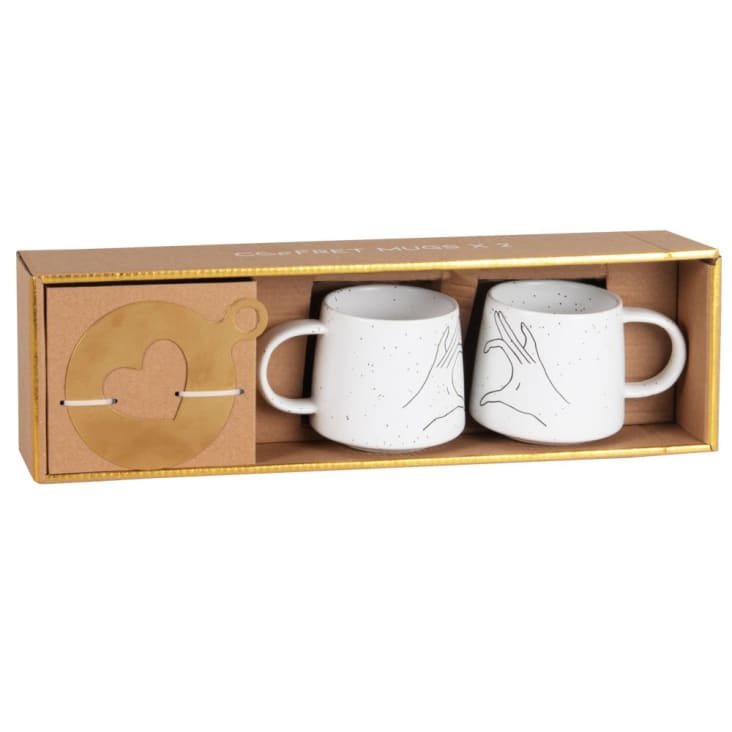 Maisons du Monde Juego de tazas (x2) de gres blanco con detalle de corazón metálico dorado