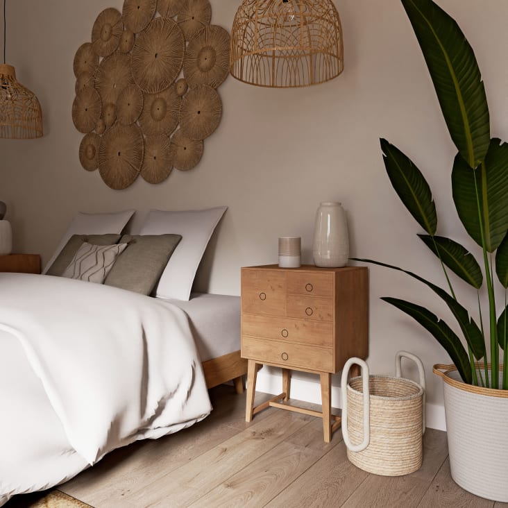 Maisons Du Monde JULAH - Lámpara De Techo De Ratán Trenzado Y Metal Negro