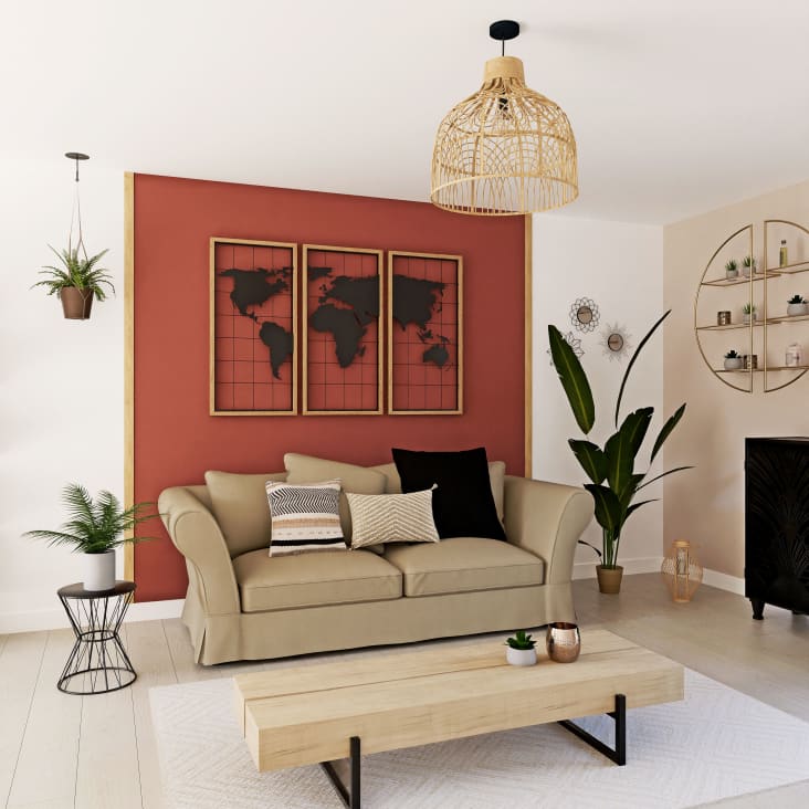 Maisons Du Monde JULAH - Lámpara De Techo De Ratán Trenzado Y Metal Negro