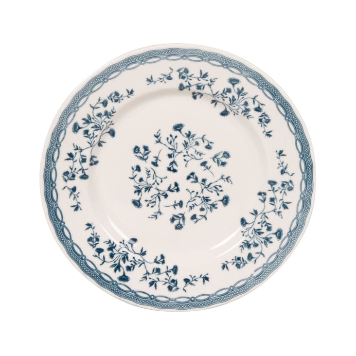 Maisons du Monde Juliette - Plato de postre de cerámica blanca con dibujos azules