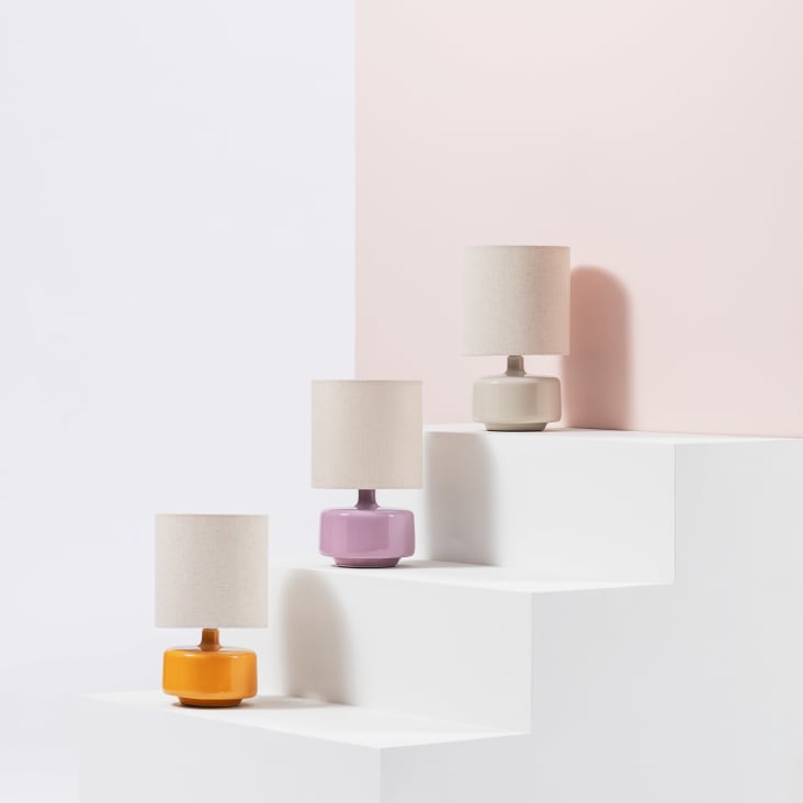 Maisons Du Monde Junha - Lámpara De Cerámica Gris Con Pantalla De Poliéster Reciclado Color Crudo