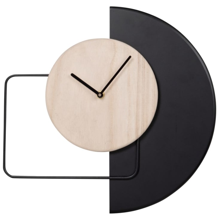 Maisons du Monde KAMINA - Reloj de madera de paulonia beige y metal negro 36 x 35