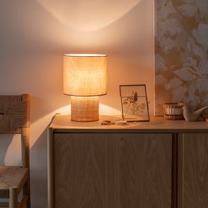 Maisons Du Monde KARVEN - Lámpara De Ratán Trenzado Con Pantalla De Poliéster Reciclado Beige