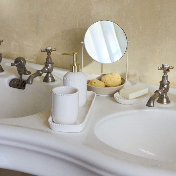 Maisons Du Monde Kate - Dispensador De Jabón Borde Perlas De Cerámica Blanca