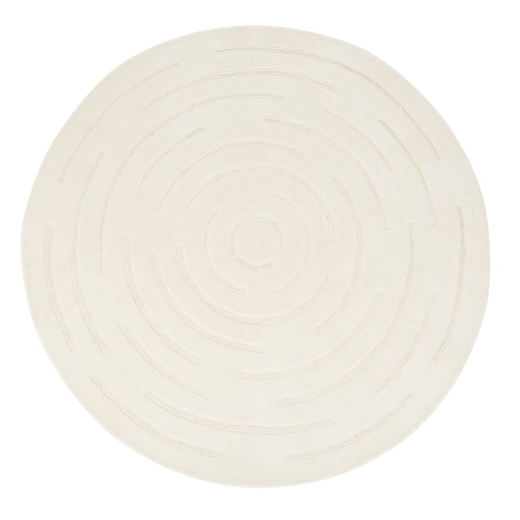Maisons du Monde Khara - Alfombra redonda de lana blanca con detalles de yute D. 200