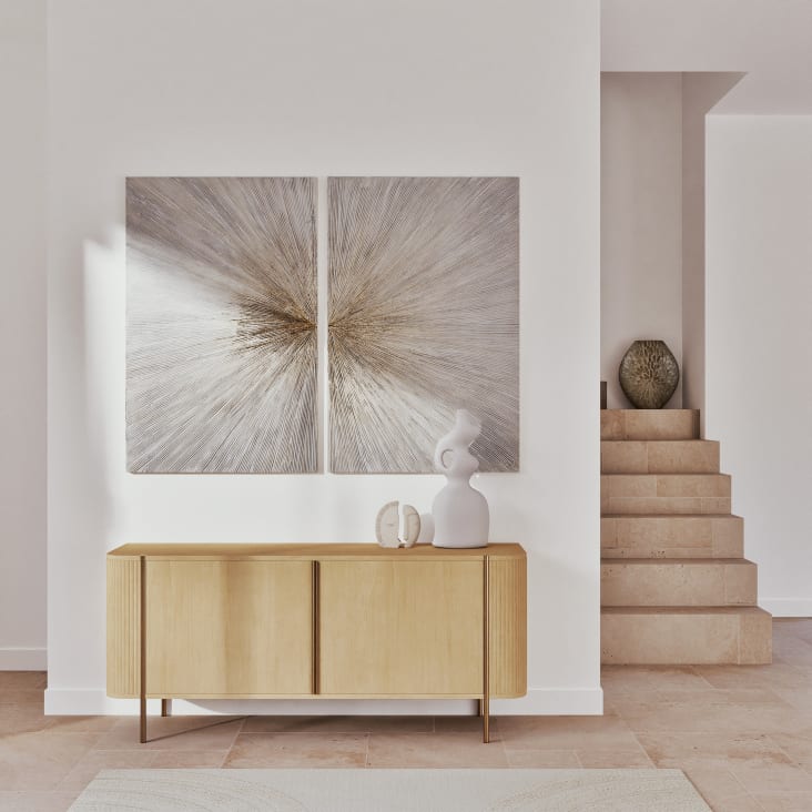 Maisons Du Monde KIARA - Lienzo Díptico Blanco Dorado Y Beige 160 X 120