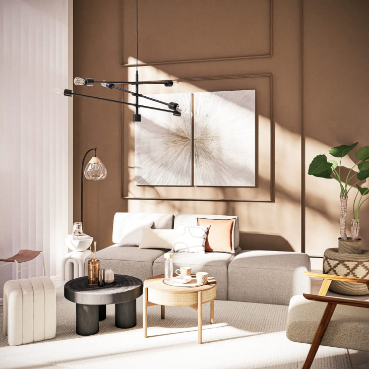 Maisons Du Monde KIARA - Lienzo Díptico Blanco Dorado Y Beige 160 X 120