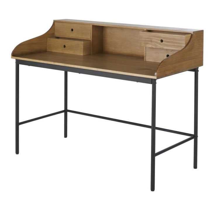 Maisons Du Monde Kina - Escritorio Con 4cajones Y 1hueco De Madera De Pino Y Metal Negro