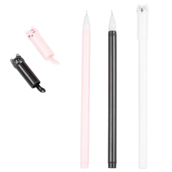 Maisons Du Monde KITTY - Lote De 2 - Bolígrafos Con Figura De Gato Negro Blanco Y Rosa (x3)