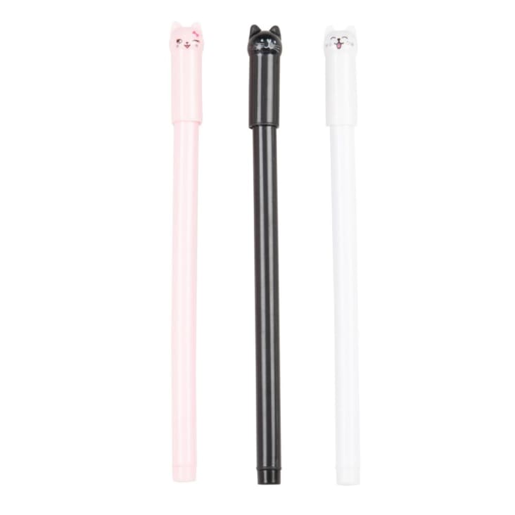 Maisons du Monde KITTY - Lote de 2 - Bolígrafos con figura de gato negro blanco y rosa (x3)